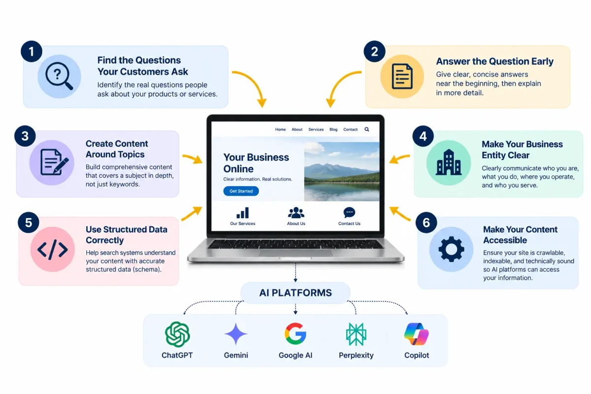 an image representation of six important steps to optimize for ai platforms 