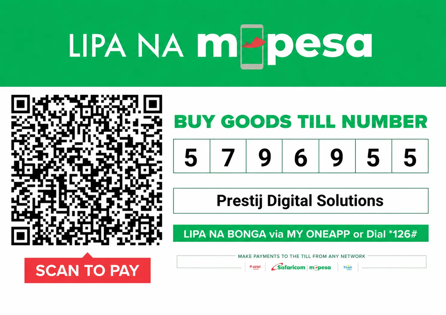 Prestij Digital Solutions M-Pesa Till payment sticker